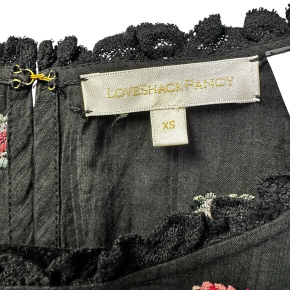 LoveShackFancy Short Sleeve Ruffle Mini Natasha Dress Black Combo Floral Size XS - Picture 4 of 7